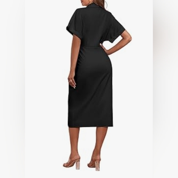 Lyaner ruched buttondown midi shirtdress size medium black - Picture 2 of 11